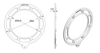 Ghiera ONDA d 43x62 mm con perni per anello occhiello