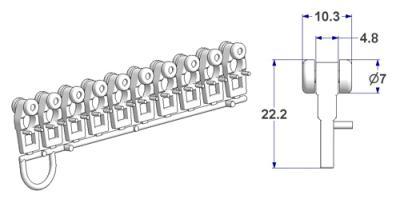 Rollengleiter mit Längsöse, mit Zapfen, Höhe 22 mm, für -U- Schiene (Streifen von 10 Stück)