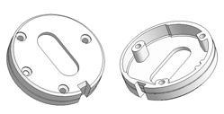 Key rosette d 45x9 mm, screw head holes, OB hole (oval) 8,5x20 mm