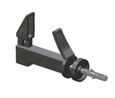 Shutter stay with tilt head, flexible damper, screw and plug for fixation, for shutters from 44 to 65 mm