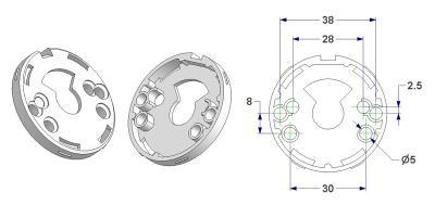 =Rosette d 50x7 mm, screw holes without nuts, WC hole (free-engaged handwheel), for BODA locks=