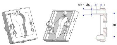 Vierkantige Schlüsselrosette 50x50x10 mm, Schraubenkopflöcher mit Nocken, PZ Lochung (Yale)