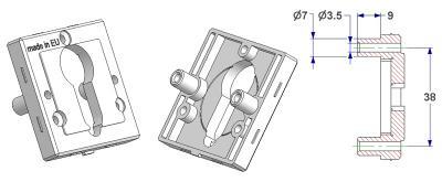=Vierkante sleutelrozet 50x50x10 mm, zelfsnijdende schroefgaten met steunnokken, PZ gat (yale)=