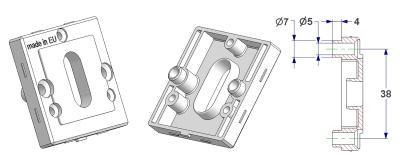 Vierkantige Schlüsselrosette 50x50x10 mm, Schraubenkopflöcher mit Nocken, OB Lochung (oval) 9x22 mm