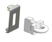 End stop with longitudinal eyelet and plate, for -U- rail with 6 mm channel