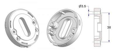 =Roseta bocallave d 52x10 mm, agujeros afeitados para tornillos autorroscantes, agujero OB (ovalado) 10,5x24 mm=