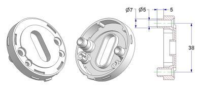 Bocchetta d 52x10 mm, fori testa vite sporgenti, foro OB (ovale) 10,5x24 mm