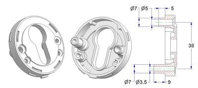 Key rosette d 52x10 mm, screw head hole and self-tapping screw hole with nuts, PZ hole (yale)