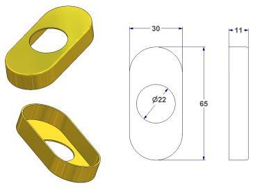 Oval rosette 30x65x11(0,8) mm, hole d 22 mm
