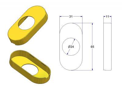 Oval rosette 31x65x11(0,8) mm, hole d 24 mm