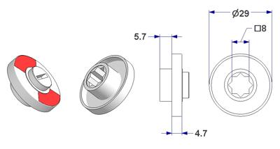 Free-engaged handwheel d 29x5 mm, square 8 mm
