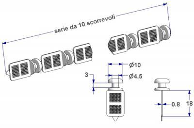 Round sew-in glider, nucleus d 4,5 mm, for -U- rail (strip of 10 pieces)