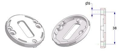 Roseta bocallave redonda d 50x7 mm con ala, agujeros afeitados para tornillos, agujero OB (ovalado)