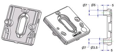 Vierkantige Schlüsselrosette 50x50x7 mm, Schraubenkopfloch und selbstschneidende Schraubenloch mit Nocken, OB+PZ Lochung