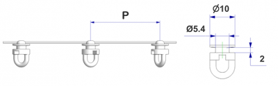 Cordón G3 con botón d 2,0 mm, intervalo -P- 80 mm, montado con corredera redonda giratoria G3,núcleo d 5,4 mm, cabeza d 10 mm, altura 2 mm, para perfil -U-, con película protectora