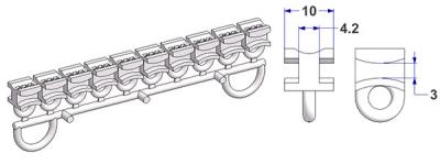 Ползунок с продольной проушиной, стержень диаметром 4 мм, для рельса -U- (блок 10 штук)
