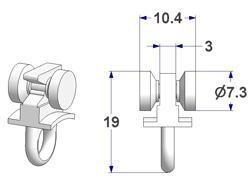 Ползунок с продольной проушиной и роликом, диаметром 7,3 мм, высота 19 мм, для рельса -U-
