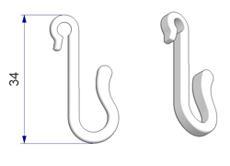 Flexible hook for curtain headings with holes