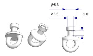 Corrediça arredondada rotativa G2, núcleo d 3,3 mm, cabeça d 5,3 mm, para trilho -U-