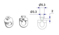 Corrediça arredondada rotativa G3, núcleo d 3,3 mm, cabeça d 5,3 mm, altura 2 mm, para trilho -U-