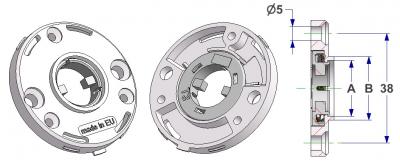 Spring-loaded rosette d 50x7 mm, screw head holes without nuts, hole -A- d 16 mm, without neck, for milled lever