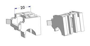 Soporte clip 20 mm, para perfil -U- con canal lateral 10 mm, para fijación pared y techo, tipo -E-