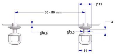 Шнур с круглым ползунком G1, стержень диаметром 3,3 мм, головка диаметром 11 мм, шаг 60 мм, для рельса -U-
