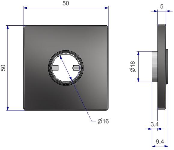 Flat square roses 50x50x5 mm with unidirectional spring for door handles