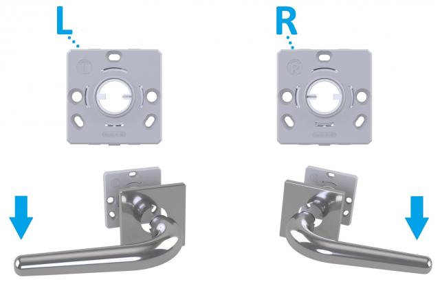 Flat square rose 50x50x5 mm with unidirectional return spring for door handle